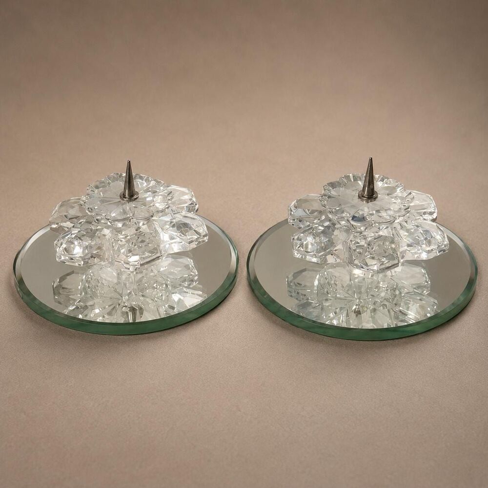 Vintage Swarovski Crystal Star Flower Candlestick Holders Pair